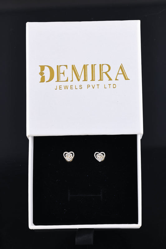 Yellow Gold Round Diamond Triple Heart Stud Earrings