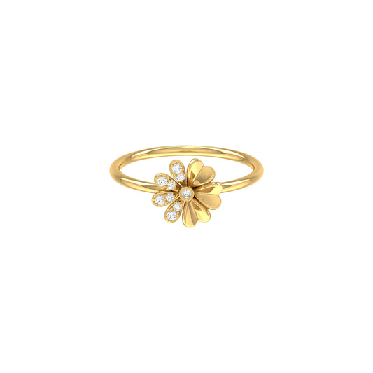 0.07Ct Round Diamond Yellow Gold Flower Ring