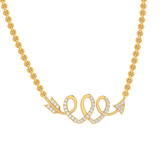 Yellow Gold Round Diamond Twisted Arrow Pendant with chain