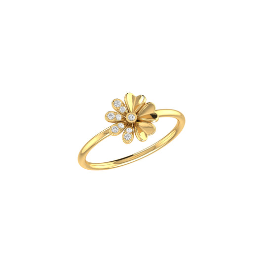 0.07Ct Round Diamond Yellow Gold Flower Ring