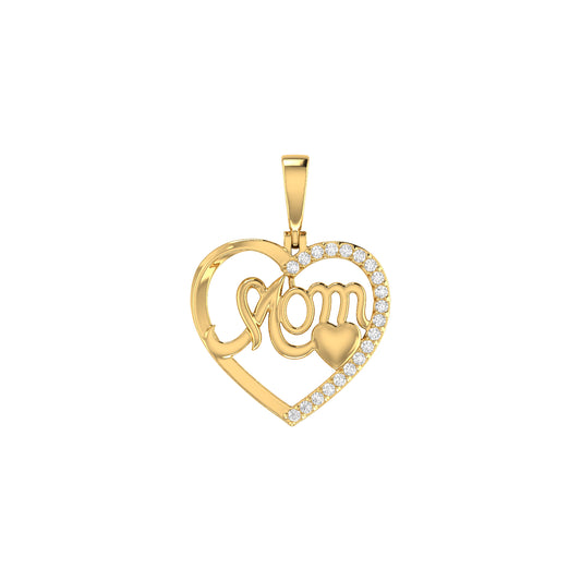 0.24Ct Diamond Double Heart Yellow Gold Mom Pendant