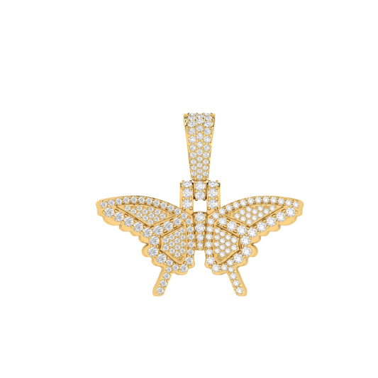Yellow Gold Round Diamond Butterfly Pendant With Chain