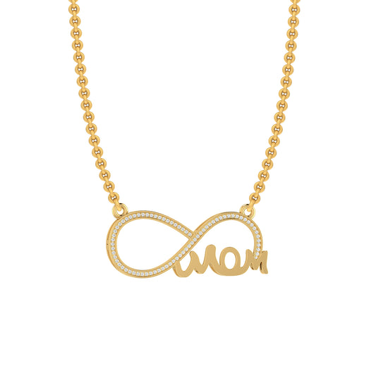 Yellow Gold Round Diamond Infinity Mom Pendant with chain
