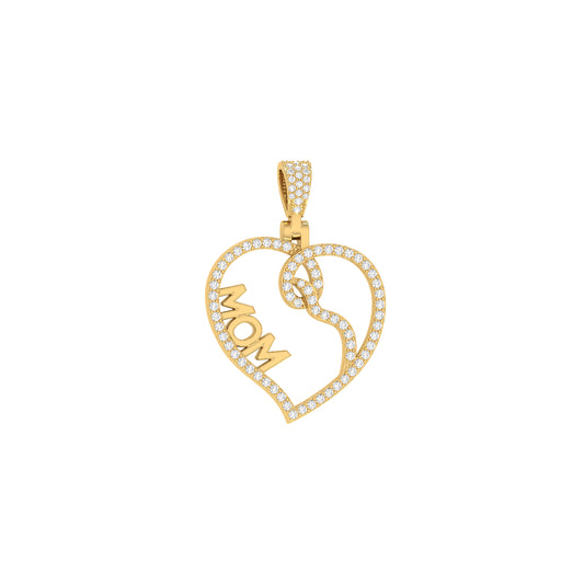Rose Gold Round Diamond Pave Heart Pendant For Mother's Day