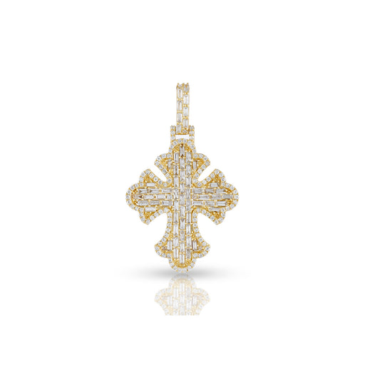Yellow Gold Baguette Diamond Cross Pendant by Demira Jewels