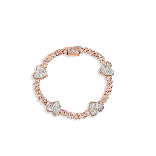 5mm Rose Gold Heart Cuban Bracelet by Demira Jewels