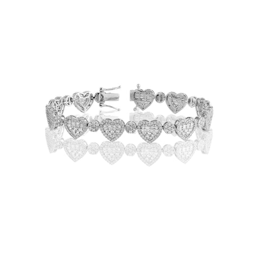 10mm White Gold Baguette Diamond Heart Bracelet by Demira Jewels