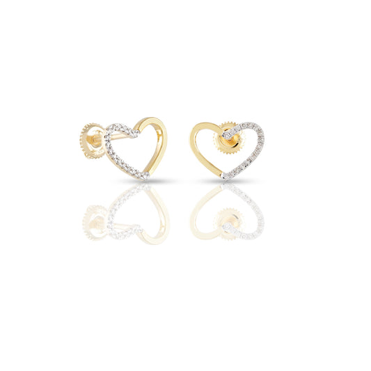 Radiant Love: 0.16ct Yellow Gold Diamond Heart Earrings by Demira Jewels