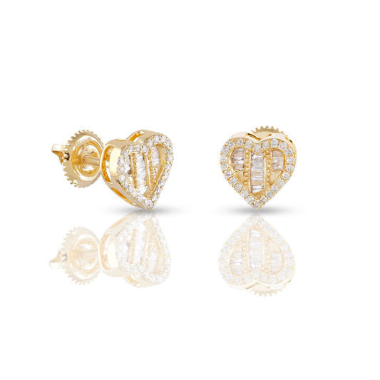0.3ct Radiant Yellow Gold Baguette Diamond Heart Earrings by Demira Jewels