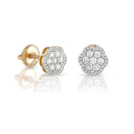 0.50ct Yellow Gold White Diamond Flower Earrings: Timeless Elegance by Demira Jewels