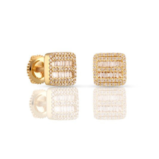 Stunning 0.30ct Yellow Gold Baguette Diamond Square Earrings by Demira Jewels