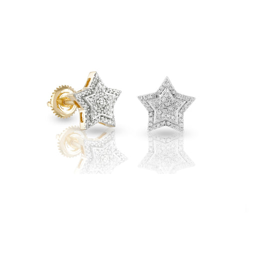 Starry Elegance: 0.20ct Yellow Gold White Diamond Star Earrings by Demira Jewels