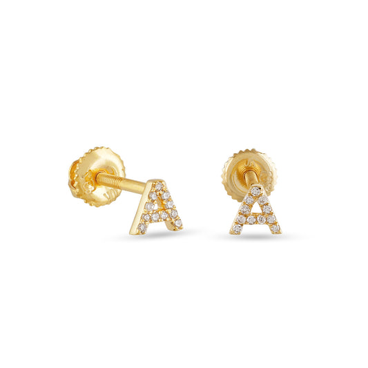 Personalized Elegance: Yellow Gold White Diamond 'A-Z' Initial Earrings by Demira Jewels