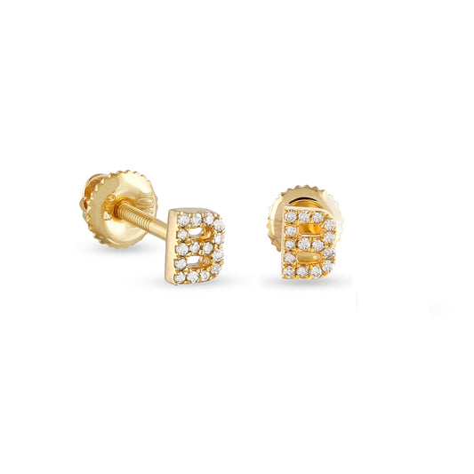 Personalized Elegance: Yellow Gold White Diamond 'A-Z' Initial Earrings by Demira Jewels
