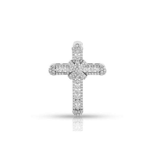 White Gold Round and Baguette Diamond Cross Pendant