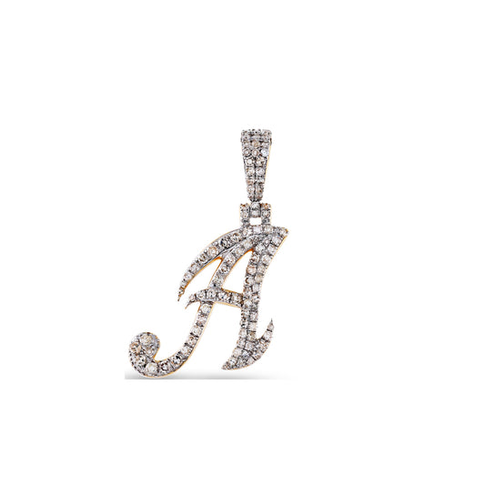 Yellow Gold White Diamond  'A-Z' initial letters Pendant by Demira Jewels