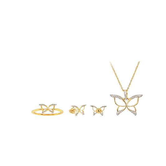 Ethereal Beauty: Yellow Gold White Diamond Butterfly Pendant with Chain by Demira Jewels