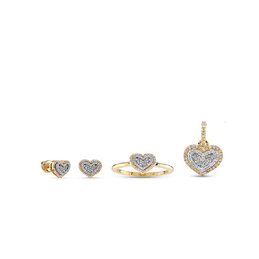 Double Delight: Yellow Gold Double Heart Pendant Set by Demira Jewels