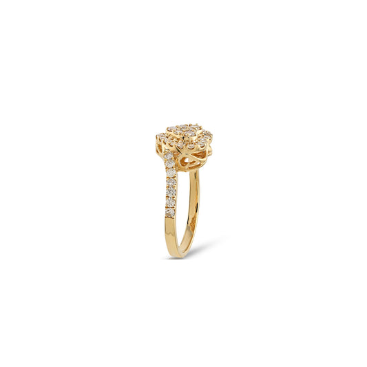 Yellow Gold Round Diamond Heart Ring