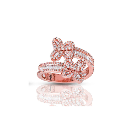 17.5mm Rose Gold Round and Baguette Diamond Butterfly Ring by Demira Jewels