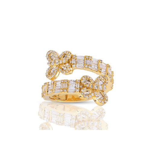 16.5mm Yellow Gold Round and Baguette Diamond Ring by Demira Jewels
