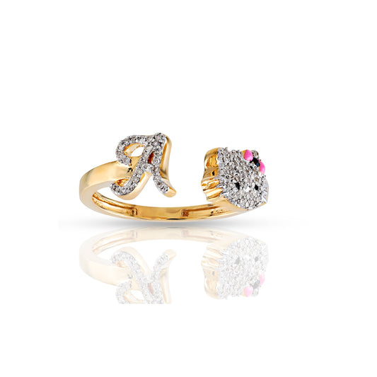 7mm Yellow Gold Diamond Kitty Initial Ring