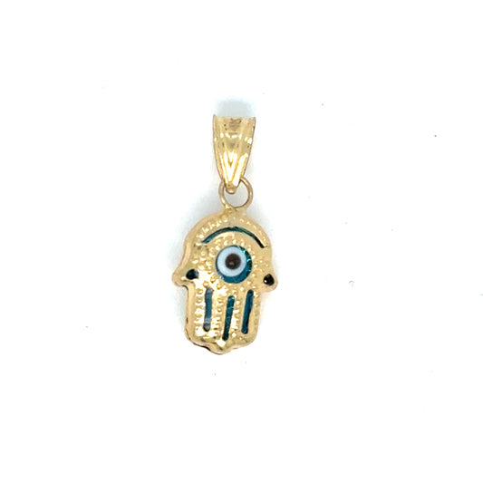14k Gold Mini Hamsa Hand Pendant Evil Eye