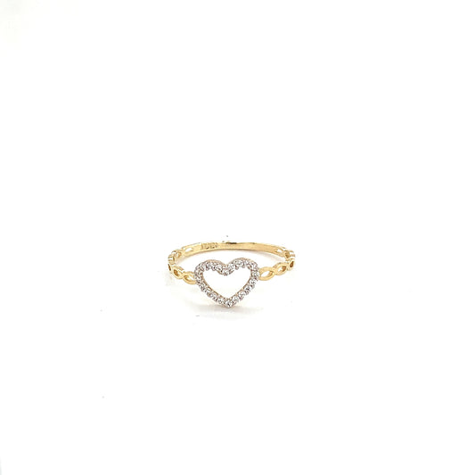 14K Gold CZ Heart Ring with Rope/Link Band.