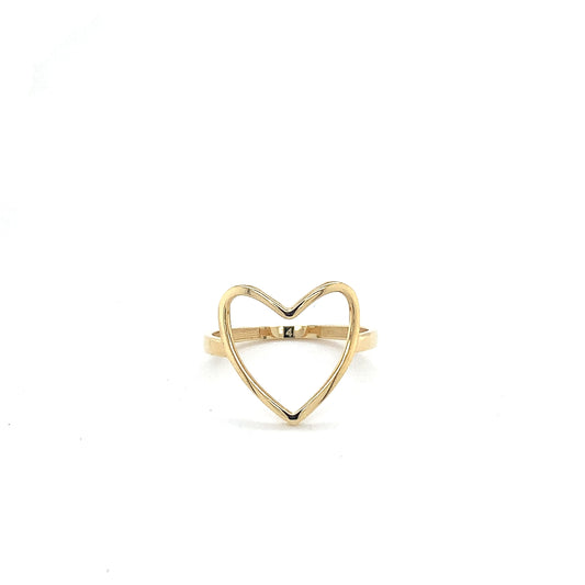14K Solid Gold Open Heart Outline Ring
