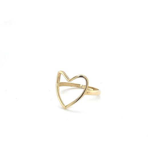 14K Solid Gold Open Heart Outline Ring