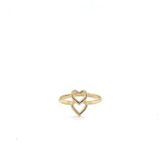 14K Solid Gold Double Heart Ring
