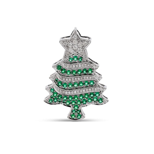 White Gold Round Diamond Christmas Tree Pendant