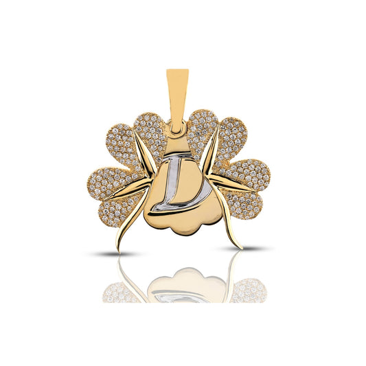 Yellow Gold Round Diamond Flower Women Pendant