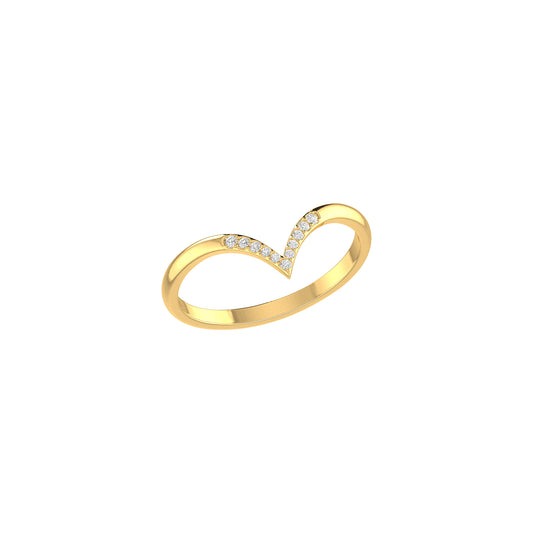 Yellow Gold Round Diamond Chevron Ring For Women's