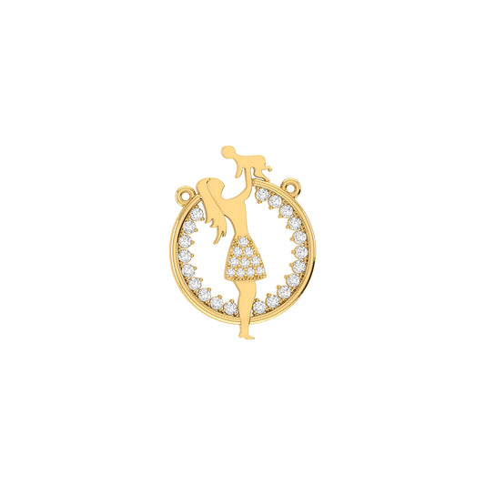 Yellow Gold Round Diamond Mother's Day Pendant with chain