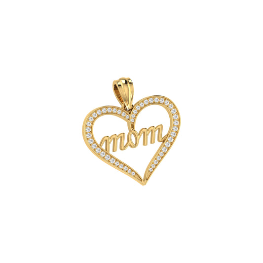 0.21Ct Round Diamond Pave Yellow Gold Mom Heart Pendant
