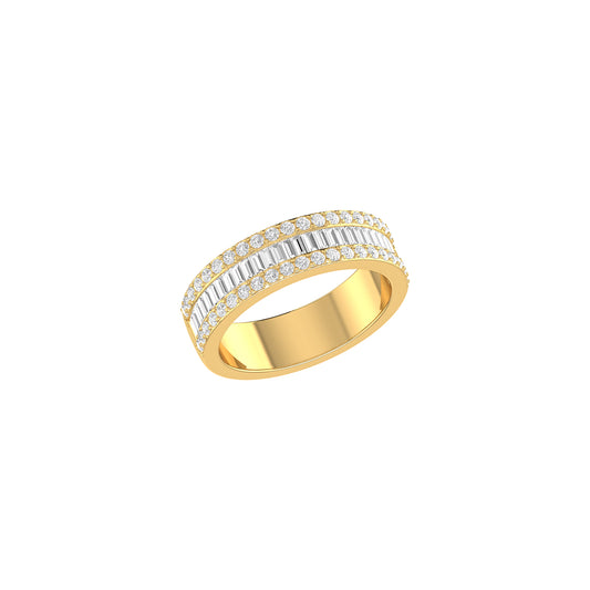 Yellow Gold Baguette and Round Diamond Band Ring For Men's