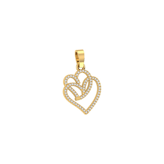 Yellow Gold Round Diamond Pave Double Heart Pendant