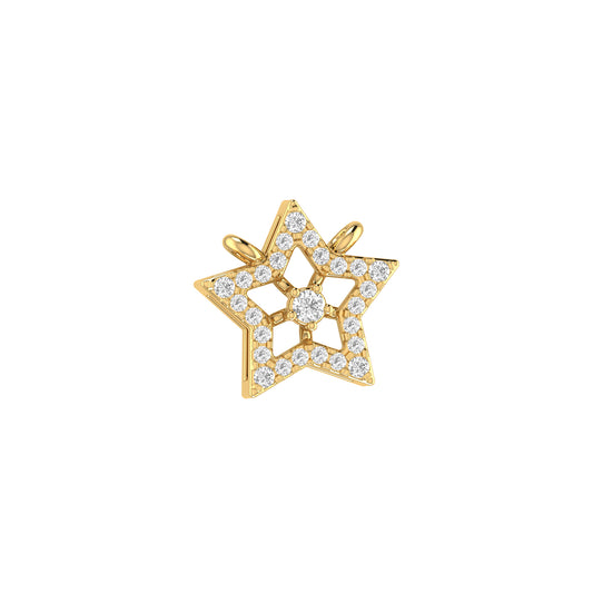 0.12Ct Round Diamond Pave Yellow Gold Star Pendnt with Pendant