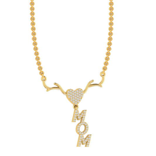 Yellow Gold Round Diamond Mom Heart Pendant with chain