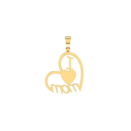 Yellow Gold Round Diamond "I Love Mom" Heart Pendant