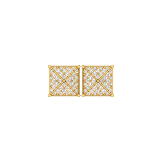 0.61Ct Round Diamond Yellow Gold Square Stud Earring