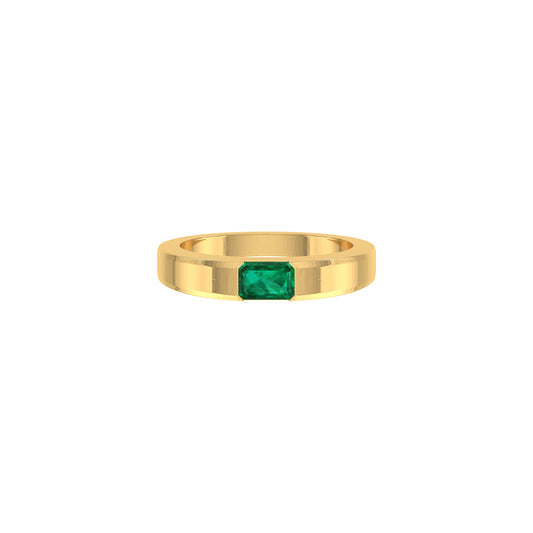 Yellow Gold Green Emerald Band Ring For Women's
