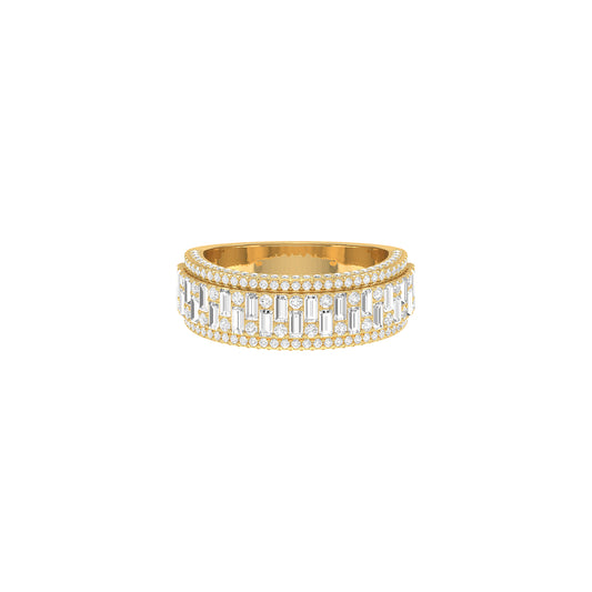 Yellow Gold Baguette and Round Diamond Band Ring