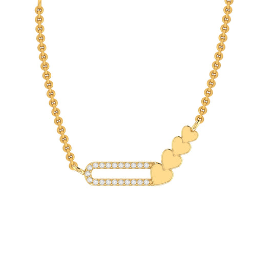 Yellow Gold Round Diamond Multi Heart Pendant For Women With Chain