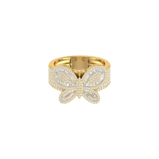 Yellow Gold Baguette and Round Diamond Butterfly Ring