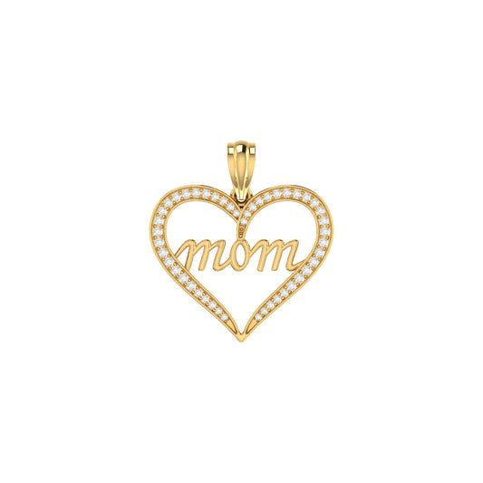 0.21Ct Round Diamond Pave Yellow Gold Mom Heart Pendant