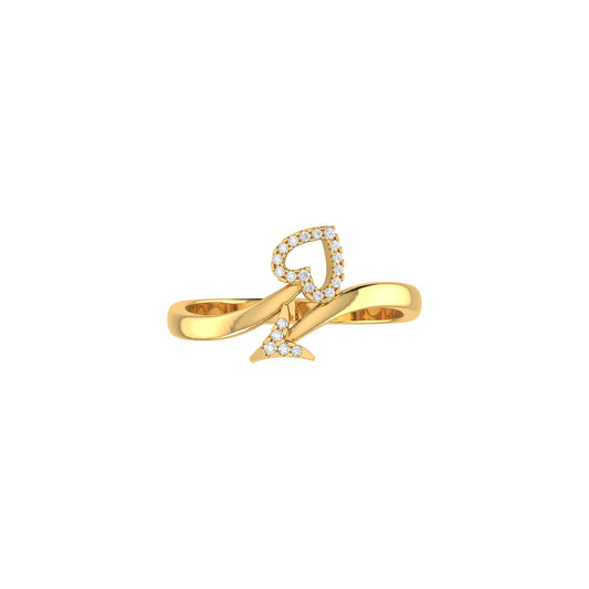 Yellow Gold Round Diamond Heart Arrow Ring