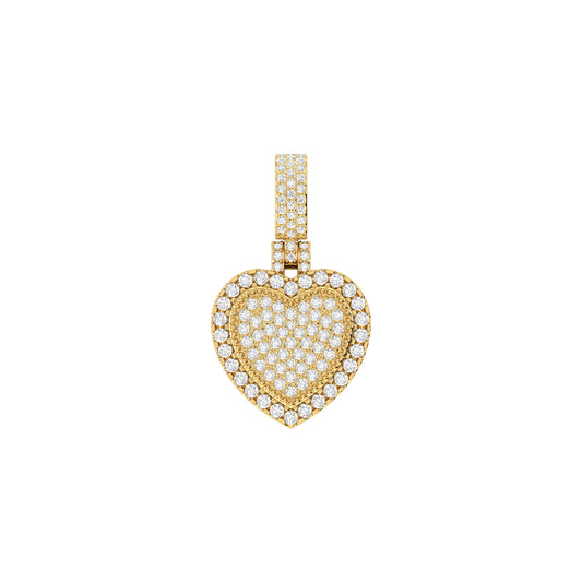 14K Yellow Gold Round Diamond Heart Pendant
