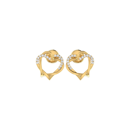 Yellow Gold Double Heart Diamond Stud Earring